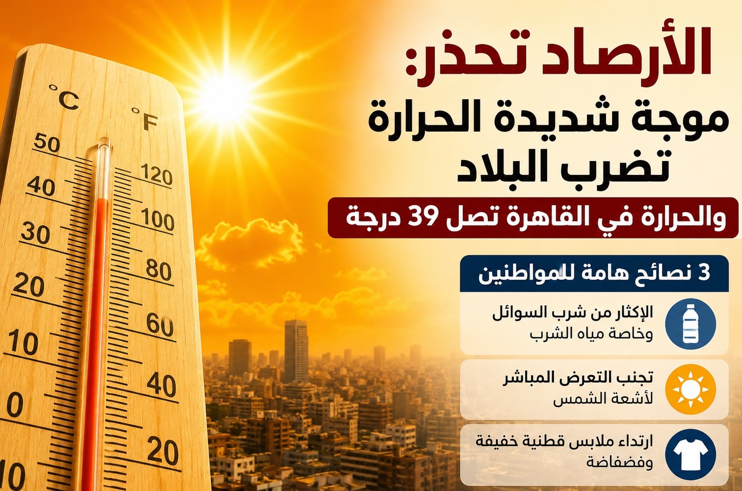 الأرصاد تحذر من موجة حر شديدة في مصر وارتفاع قياسي بدرجات الحرارة