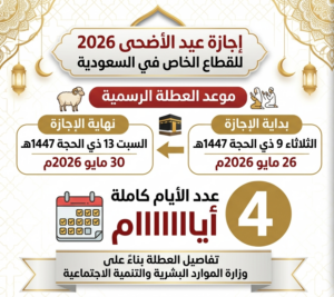 موعد إجازة عيد الأضحى 2026 في السعودية للقطاع الخاص وعدد أيام العطلة الرسمية