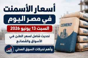 أسعار الأسمنت في مصر اليوم السبت 13 يونيو 2026.. تحديث شامل لسعر الطن في الأسواق والمصانع وأهم تحركات السوق المحلي