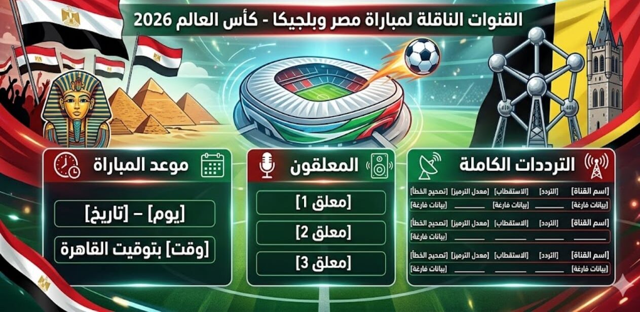 مواجهة نارية بين مصر وبلجيكا في كأس العالم 2026.. القنوات الناقلة والموعد والمعلقون والترددات الكاملة