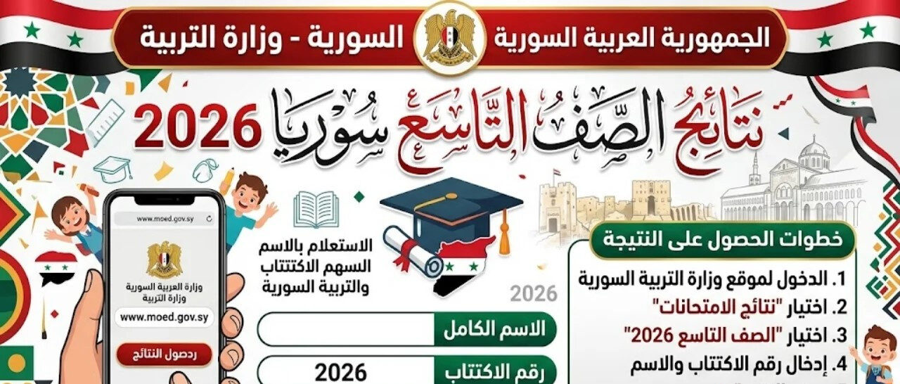 نتائج التاسع 2026 سوريا بالاسم ورقم الاكتتاب عبر موقع وزارة التربية الرسمي moed.gov.sy لجميع المحافظات
