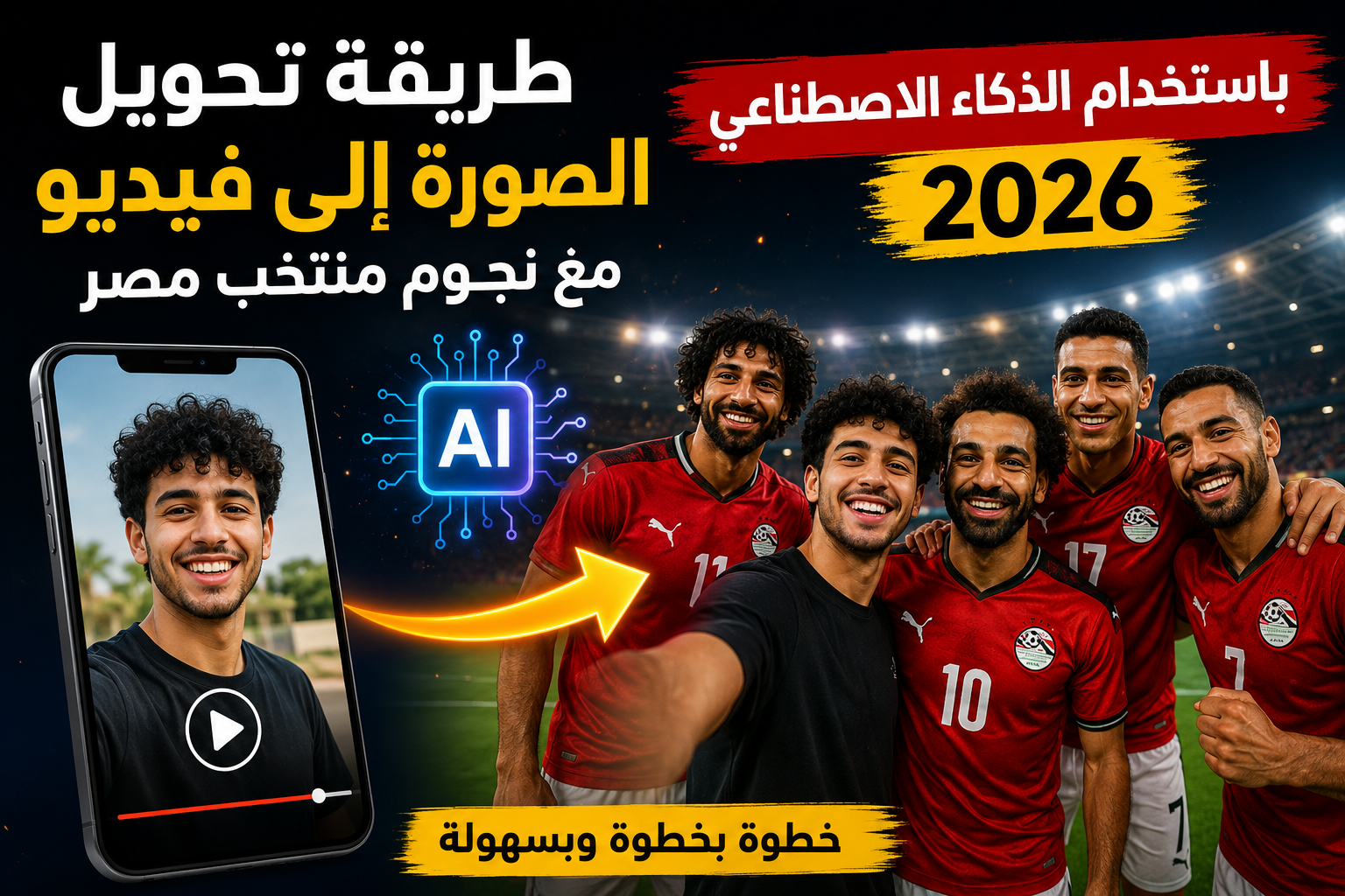 طريقة تحويل الصورة إلى فيديو مع نجوم منتخب مصر باستخدام الذكاء الاصطناعي 2026