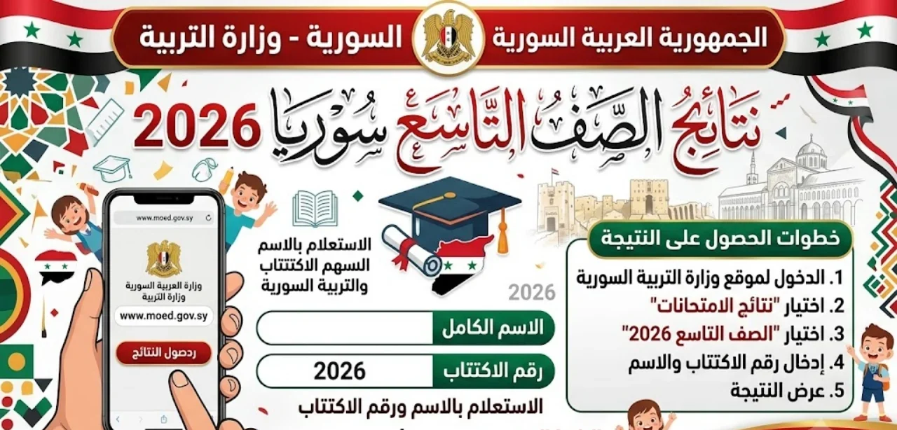 استعلم عن نتائج الصف التاسع سوريا 2026 فور صدورها.. الرابط الرسمي وخطوات استخراج النتيجة