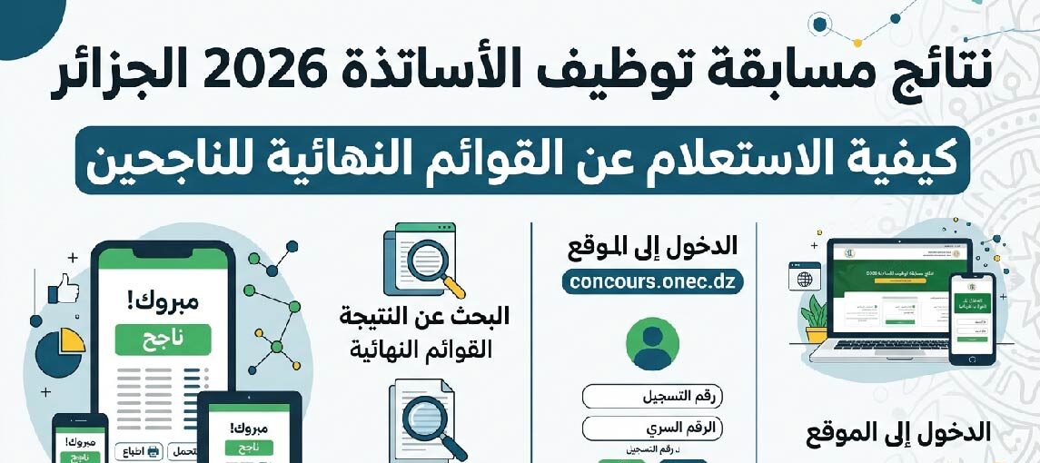 رابط نتائج مسابقة توظيف الأساتذة 2026 الجزائر.. استعلم الآن عن أسماء الناجحين رسميًا