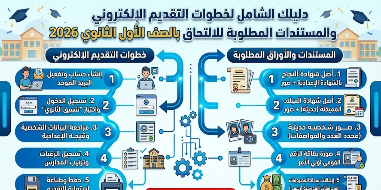 رابط التقديم للصف الأول الثانوي 2026.. الشروط والأوراق المطلوبة وخطوات التسجيل