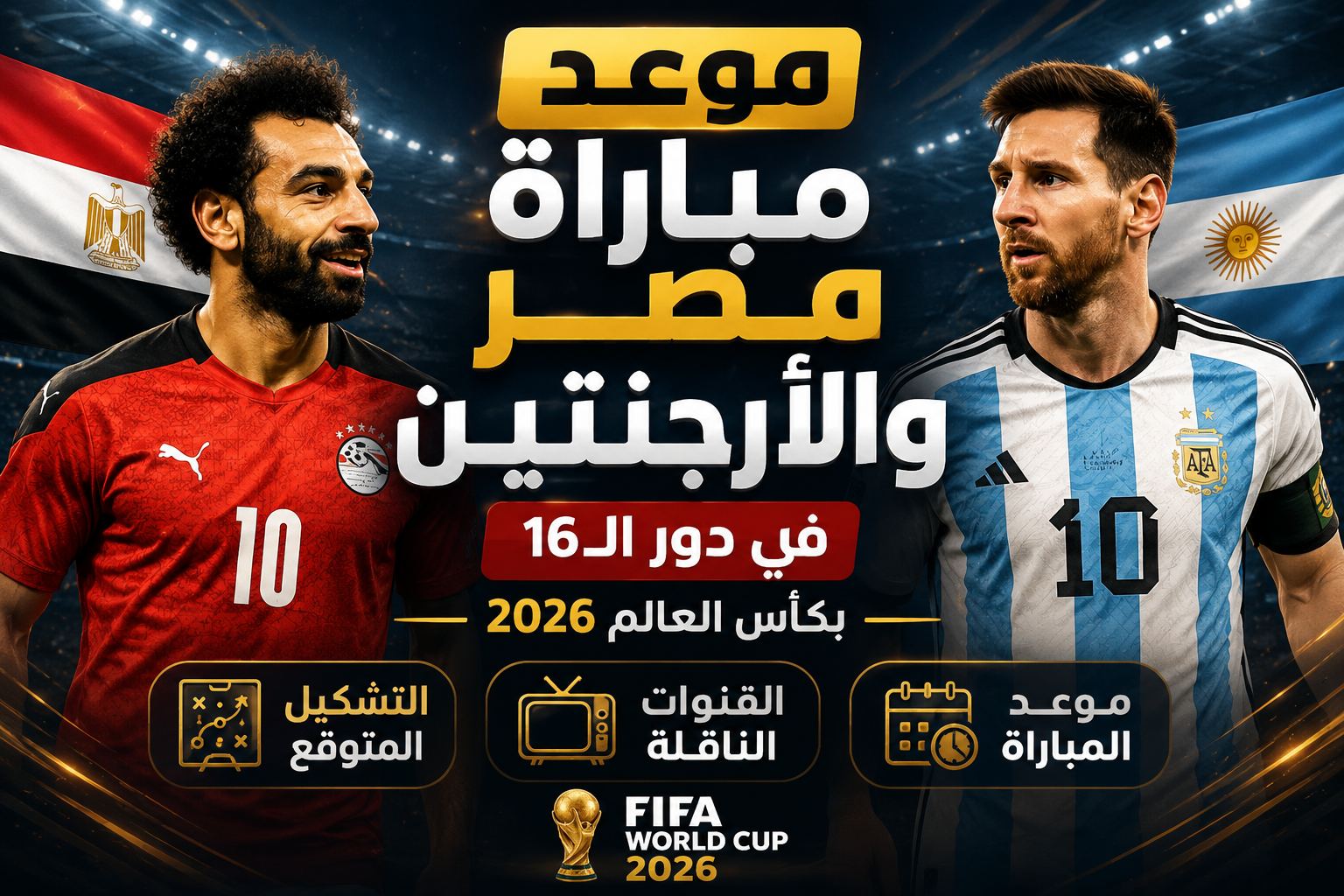 موعد مباراة مصر والأرجنتين في دور الـ16 بكأس العالم 2026 والقنوات الناقلة والتشكيل المتوقع