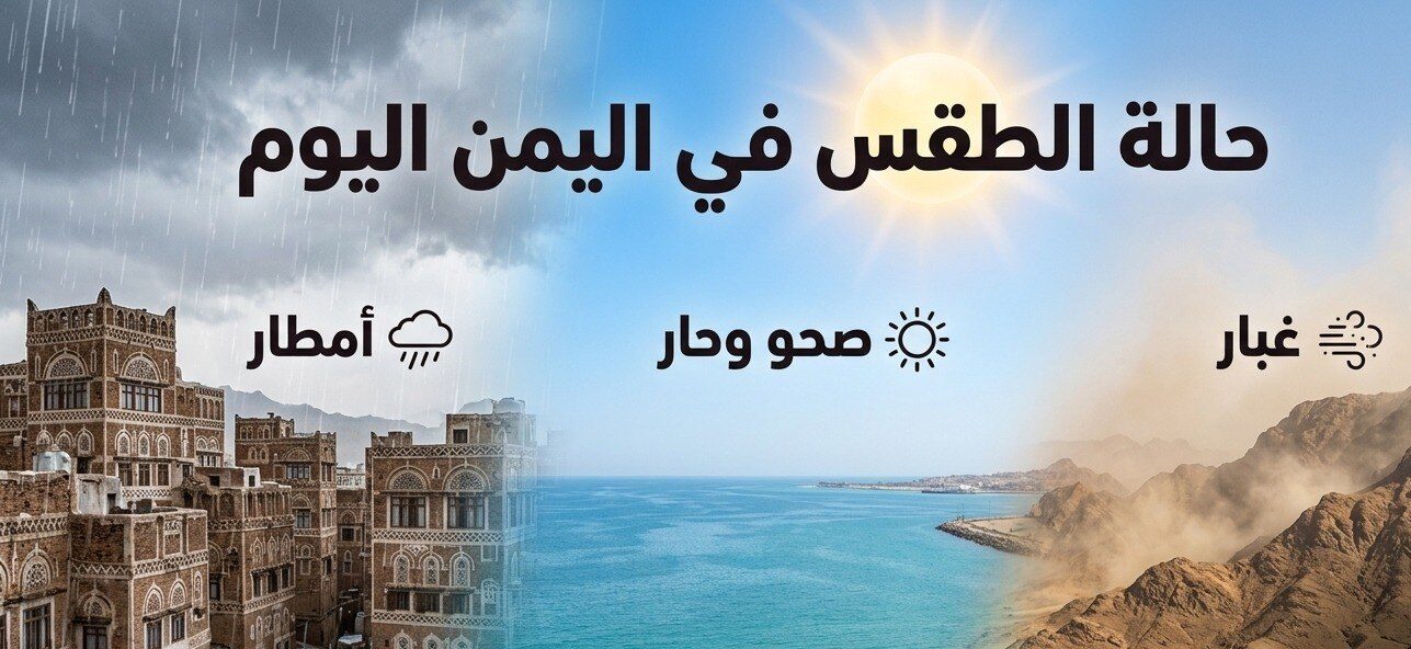 طقس اليمن اليوم الخميس 23 يوليو 2026.. أمطار رعدية وحرارة شديدة تضرب هذه المناطق