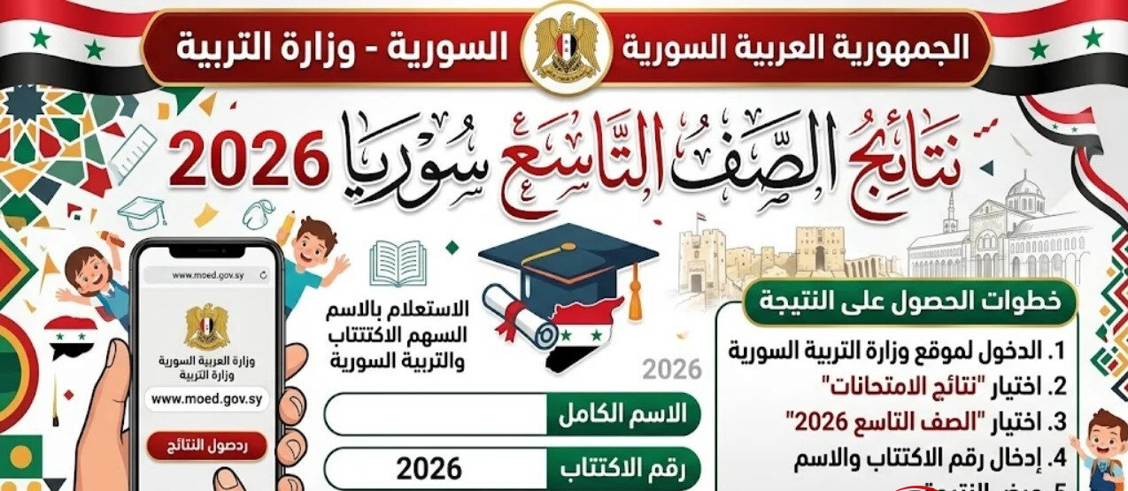 رابط مباشر نتائج التاسع سوريا 2026 بالاسم ورقم الاكتتاب عبر موقع moed gov sy الرسمي