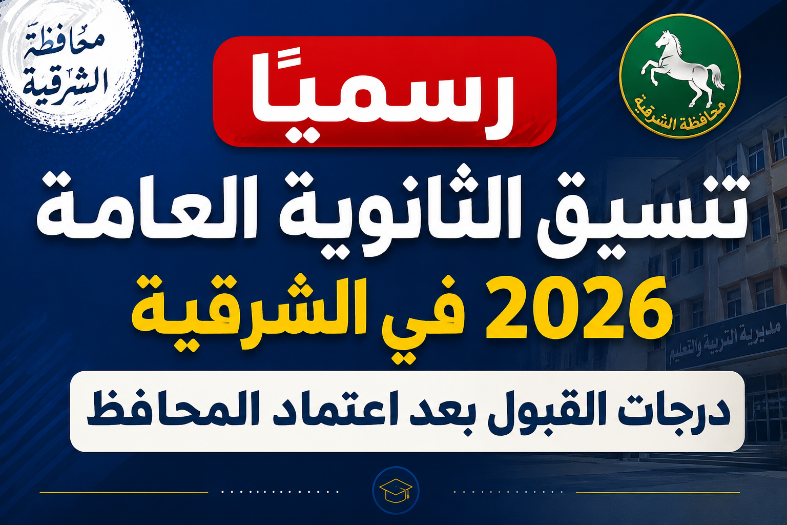 رسميًا تنسيق الثانوية العامة 2026 في الشرقية.. درجات القبول بعد اعتماد المحافظ