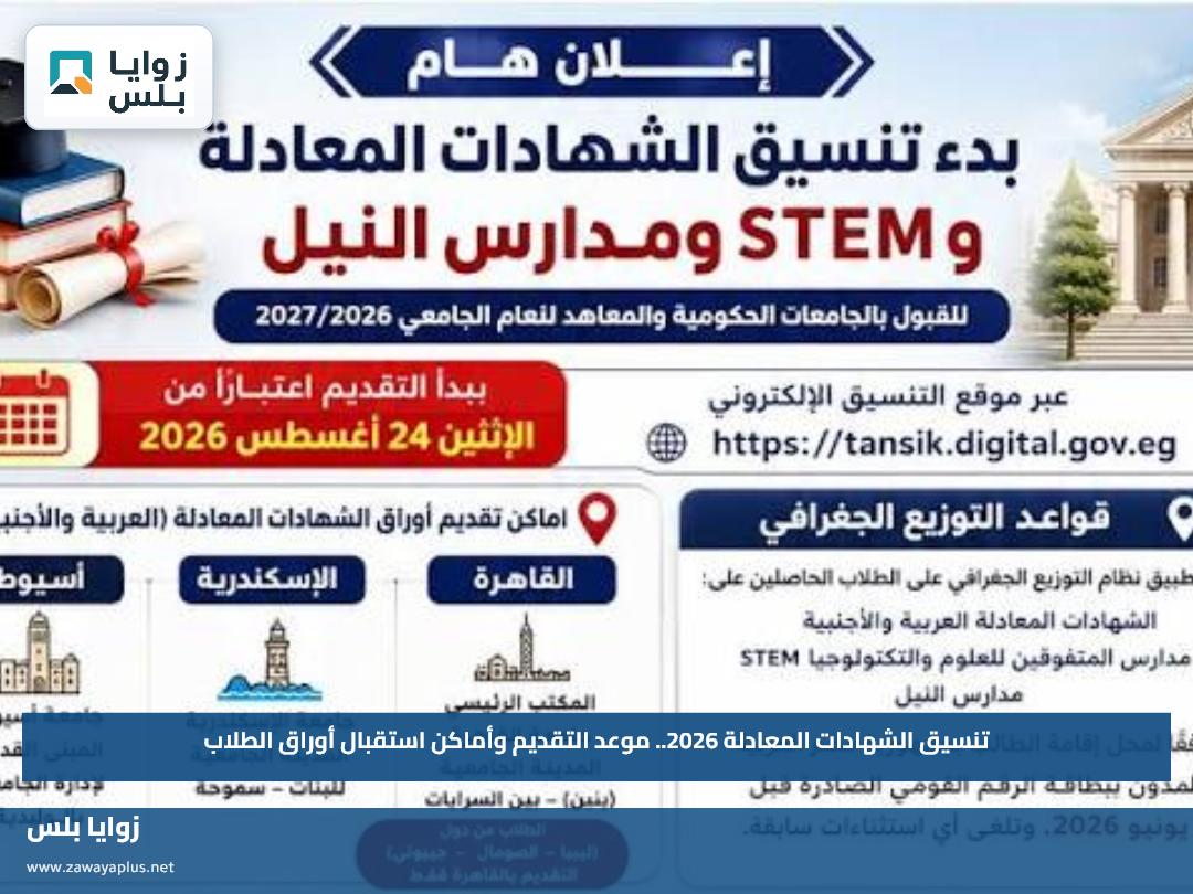 تنسيق الشهادات المعادلة 2026.. موعد التقديم وأماكن استقبال أوراق الطلاب
