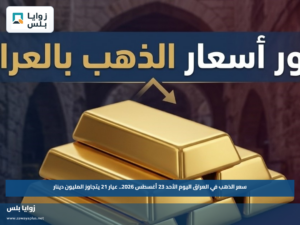 سعر الذهب في العراق اليوم الأحد 23 أغسطس 2026.. عيار 21 يتجاوز المليون دينار