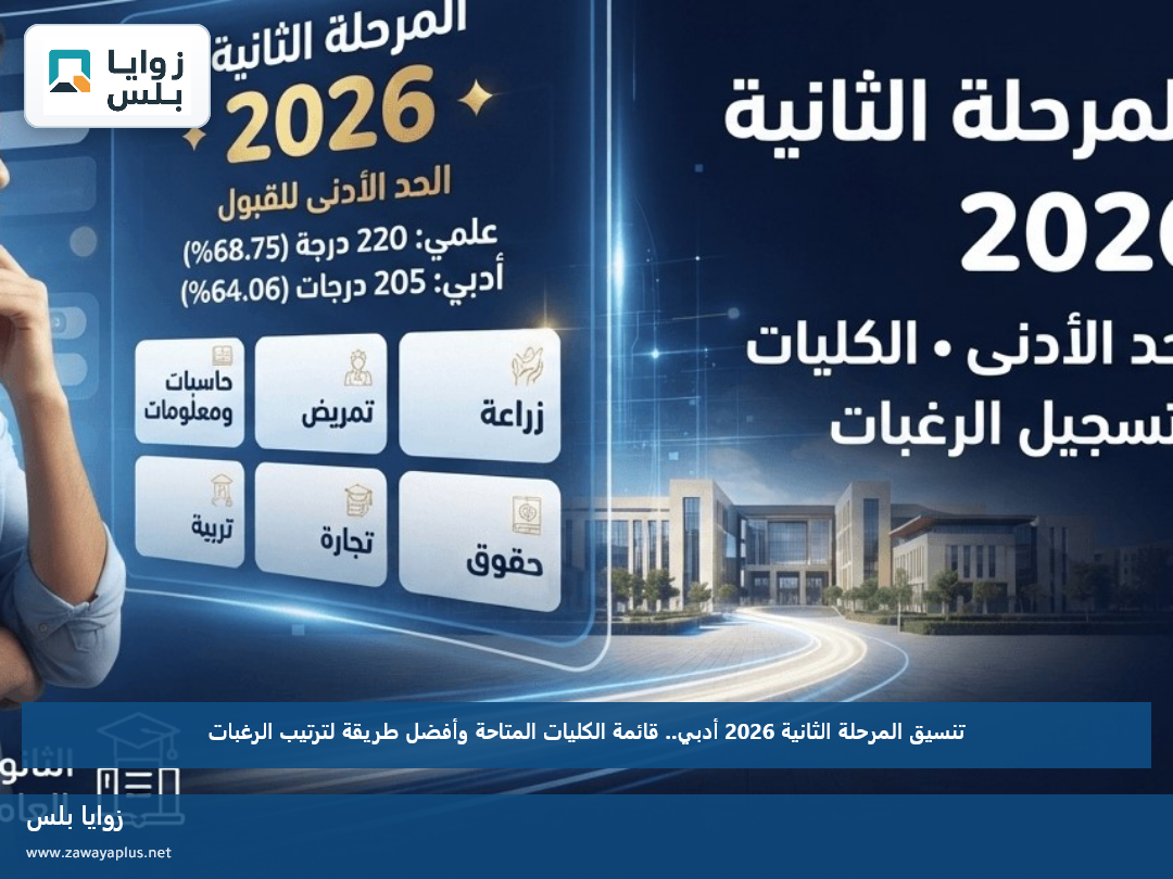 تنسيق المرحلة الثانية 2026 أدبي.. قائمة الكليات المتاحة وأفضل طريقة لترتيب الرغبات