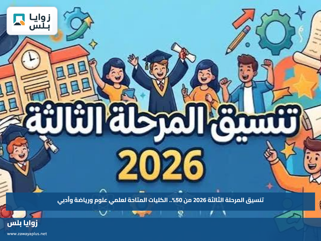 تنسيق المرحلة الثالثة 2026 من 50%.. الكليات المتاحة لعلمي علوم ورياضة وأدبي