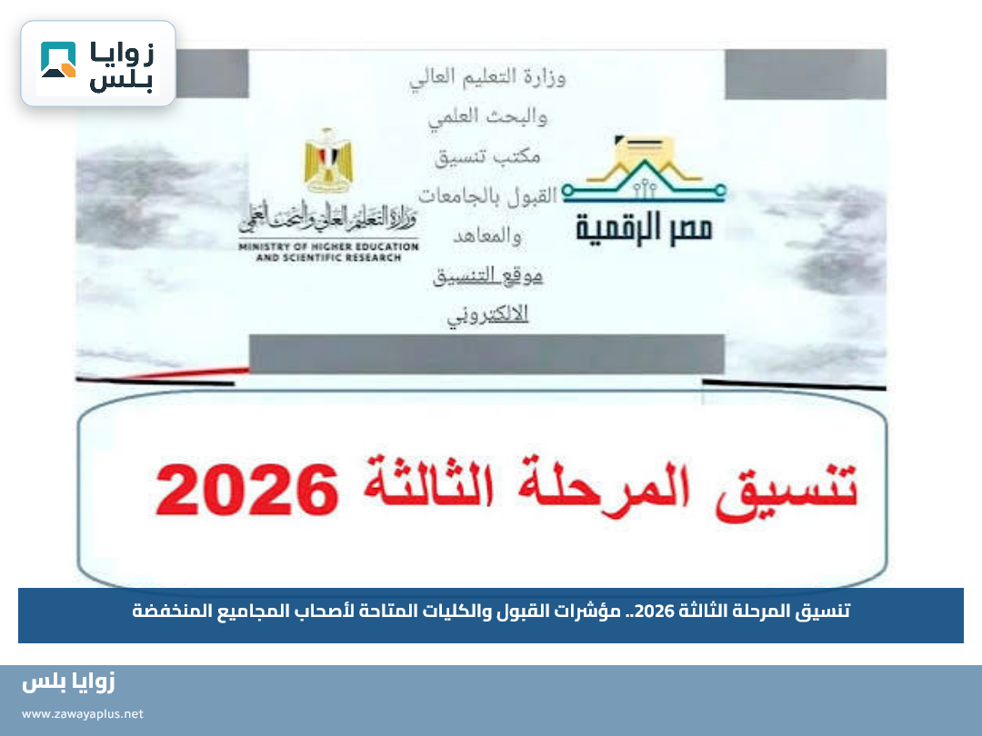 تنسيق المرحلة الثالثة 2026.. مؤشرات القبول والكليات المتاحة لأصحاب المجاميع المنخفضة