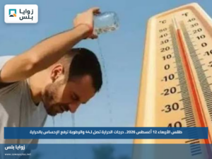 طقس الأربعاء 12 أغسطس 2026.. درجات الحرارة تصل لـ44 والرطوبة ترفع الإحساس بالحرارة