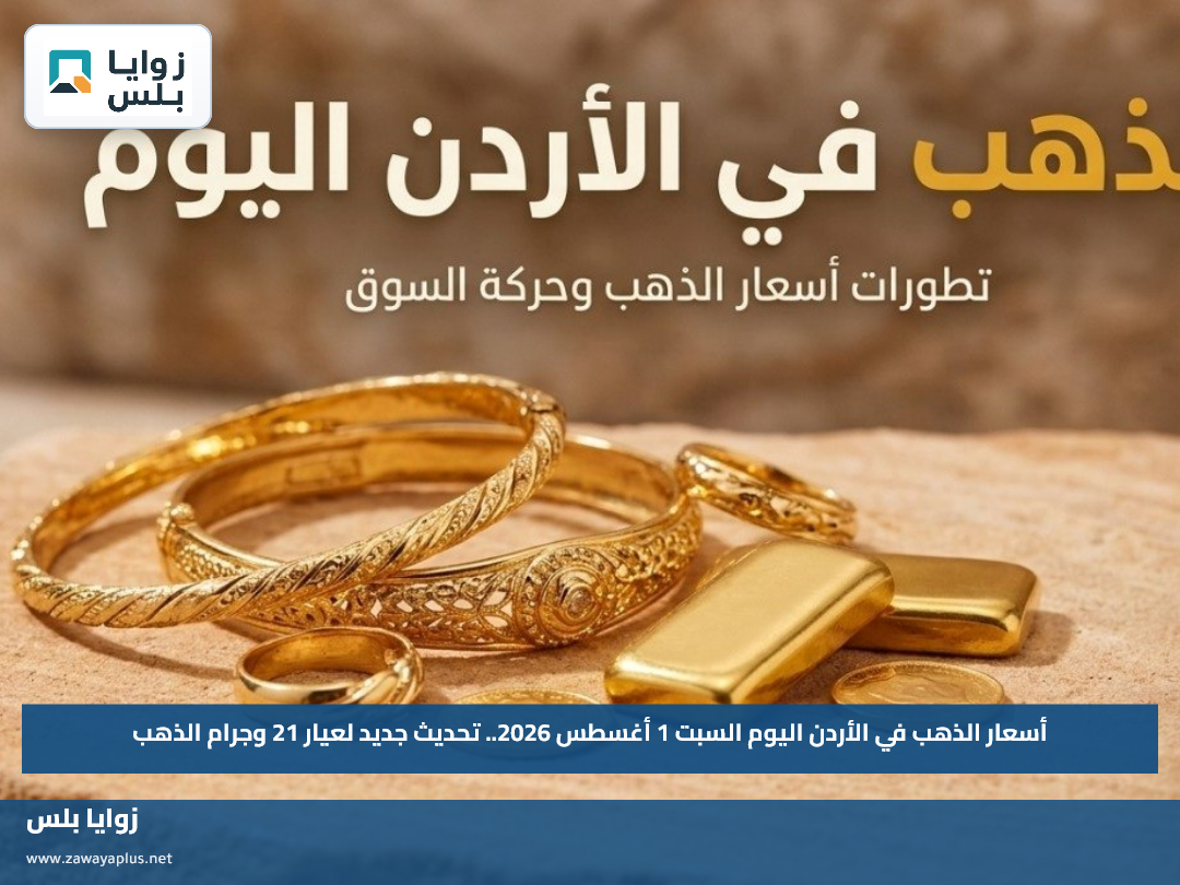 أسعار الذهب في الأردن اليوم السبت 1 أغسطس 2026.. تحديث جديد لعيار 21 وجرام الذهب