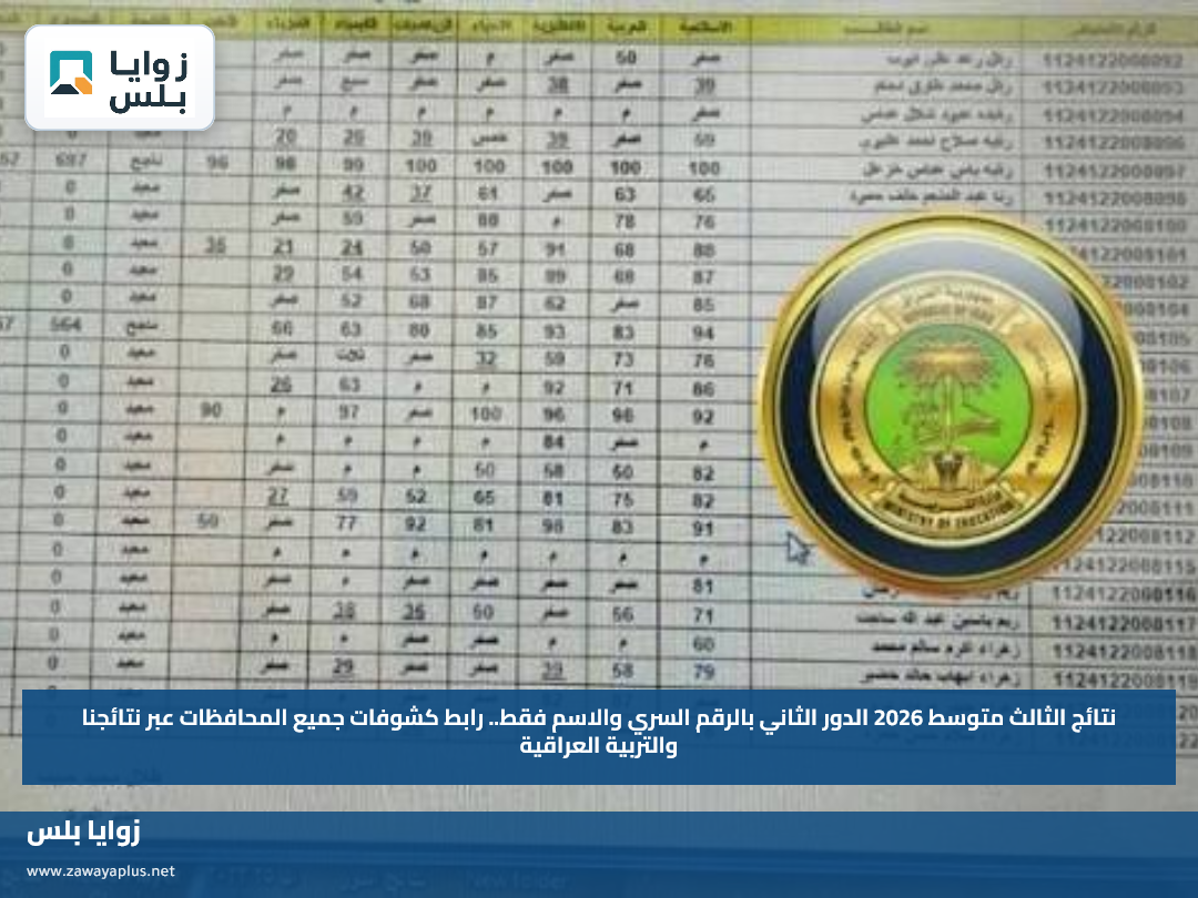 نتائج الثالث متوسط 2026 الدور الثاني بالرقم السري والاسم فقط.. رابط كشوفات جميع المحافظات عبر نتائجنا والتربية العراقية