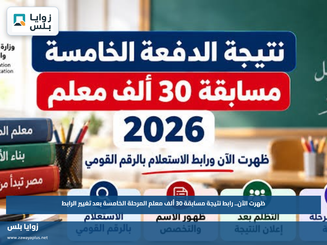 ظهرت الآن.. رابط نتيجة مسابقة 30 ألف معلم المرحلة الخامسة بعد تغيير الرابط