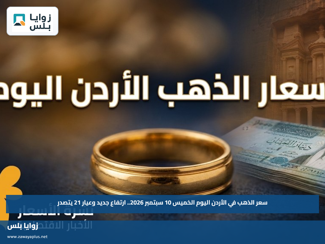 سعر الذهب في الأردن اليوم الخميس 10 سبتمبر 2026.. ارتفاع جديد وعيار 21 يتصدر