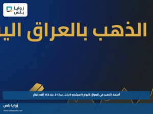 أسعار الذهب في العراق اليوم 9 سبتمبر 2026.. عيار 21 عند 162 ألف دينار