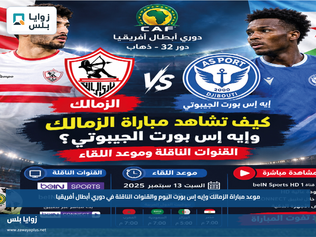 موعد مباراة الزمالك وإيه إس بورت اليوم والقنوات الناقلة في دوري أبطال أفريقيا