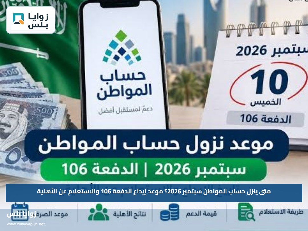 متى ينزل حساب المواطن سبتمبر 2026؟.. موعد إيداع الدفعة 106 والاستعلام عن الأهلية